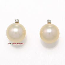 Load image into Gallery viewer, 1001872-14k-Yellow-Gold-Peach-Cultured-Pearl-Diamond-Stud-Earrings