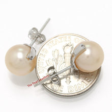 Load image into Gallery viewer, 1001877-14k-White-Gold-AAA-Peach-Cultured-Pearl-Diamond-Stud-Earrings