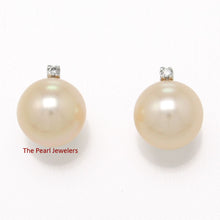 Load image into Gallery viewer, 1001877-14k-White-Gold-AAA-Peach-Cultured-Pearl-Diamond-Stud-Earrings