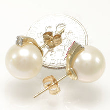 Load image into Gallery viewer, 1001900-14k-Yellow-Gold-AAA-10.5-11mm-White-Pearl-Diamond-Stud-Earrings