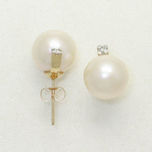 Load image into Gallery viewer, 1001900-14k-Yellow-Gold-AAA-10.5-11mm-White-Pearl-Diamond-Stud-Earrings