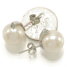Load image into Gallery viewer, 1001905-14k-White-Gold-AAA-10.5-11mm-White-Pearl-Diamond-Stud-Earrings