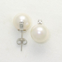 Load image into Gallery viewer, 1001905-14k-White-Gold-AAA-10.5-11mm-White-Pearl-Diamond-Stud-Earrings