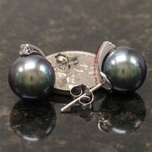 Load image into Gallery viewer, 1001906-14k-White-Gold-AAA-10.5-11mm-Black-Pearl-Diamond-Stud-Earrings