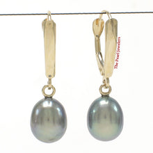 Load image into Gallery viewer, 1001931-14k-Yellow-Gold-Euro-Back-Shield-Blue-Pearl-Dangle-Earrings