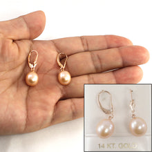 Load image into Gallery viewer, 1002022-14k-Rose-Gold-Pink-Freshwater-Pearl-Leverback-Earrings