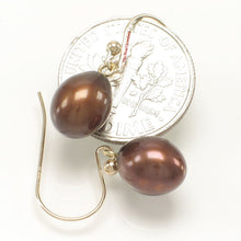 Load image into Gallery viewer, 1002633-14k-Yellow-Gold-Fish-Hook-Gold-Ball-Chocolate-Pearl-Dangle-Earrings