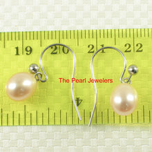 Load image into Gallery viewer, 1002637-14k-White-Gold-Fish-Hook-Gold-Ball-Peach-Cultured-Pearl-Dangle-Earrings