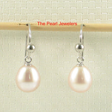 Load image into Gallery viewer, 1002639-14k-White-Solid-Gold-Fish-Hook-Gold-Ball-Pink-Pearl-Dangle-Earrings
