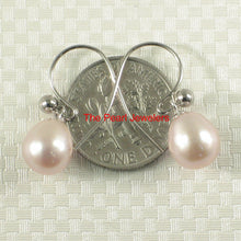 Load image into Gallery viewer, 1002639-14k-White-Solid-Gold-Fish-Hook-Gold-Ball-Pink-Pearl-Dangle-Earrings