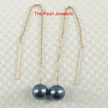 Load image into Gallery viewer, 1002821-14k-Yellow-Gold-Threader-Chain-AAA-Black-Cultured-Pearl-Drop-Earrings