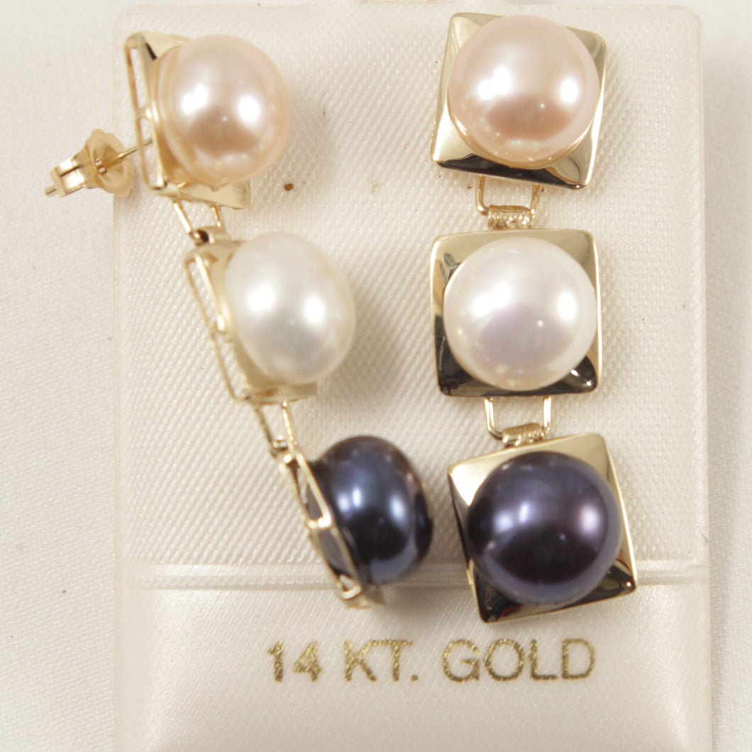 1003393-14k-Yellow-Gold-9.5-10mm-Peach-White-Black-Pearl-Dangle-Earrings