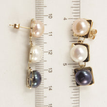 Load image into Gallery viewer, 1003393-14k-Yellow-Gold-9.5-10mm-Peach-White-Black-Pearl-Dangle-Earrings