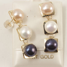 Load image into Gallery viewer, 1003393-14k-Yellow-Gold-9.5-10mm-Peach-White-Black-Pearl-Dangle-Earrings