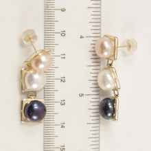 Load image into Gallery viewer, 1003393-14k-Yellow-Gold-9.5-10mm-Peach-White-Black-Pearl-Dangle-Earrings