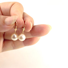 Load image into Gallery viewer, 1004020-14k-Gold-Leverback-White-Pearl-Dangle-Earrings