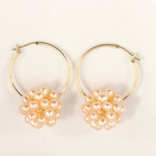 Load image into Gallery viewer, 1004592-14k-Yellow-Gold-Hoop-Pink-Cultured-Pearl-Ball-Hoop-Earrings