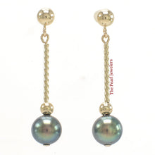 Load image into Gallery viewer, 1005001-14k-Yellow-Gold-Twist-Tube-Tin-Cup-Black-Pearl-Dangle-Earrings
