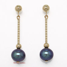 Load image into Gallery viewer, 1005001-14k-Yellow-Gold-Twist-Tube-Tin-Cup-Black-Pearl-Dangle-Earrings