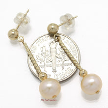 Load image into Gallery viewer, 1005002-14k-Yellow-Gold-Twist-Tube-Tin-Cup-Peach-Pearl-Dangle-Earrings