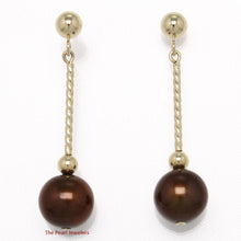 Load image into Gallery viewer, 1005003-14k-Yellow-Gold-Twist-Tube-Tin-Cup-Chocolate-Pearl-Dangle-Earrings