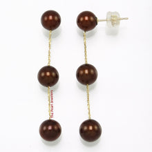 Load image into Gallery viewer, 1005033-14k-Yellow-Gold-Tin-Cup-Style-Dangle-Chocolate-Pearl-Stud-Earrings