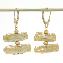 Load image into Gallery viewer, 1005123-14k-Yellow-Gold-Leverback-Golden-Biwa-Pearl-Handcrafted-Dangle-Earrings