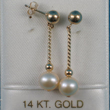 Load image into Gallery viewer, 1006002-14k-Gold-Ball-Twist-Tube-Tin-Cup-Peach-Pearl-Earrings