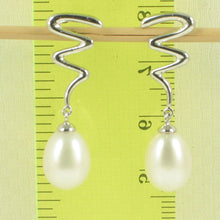 Load image into Gallery viewer, 1010195-14k-White-Gold-Lightning-White-Cultured-Pearl-Dangle-Earrings