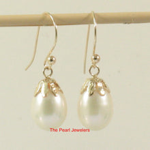 Load image into Gallery viewer, 1010630-14k-Yellow-Gold-Fish-Hook-Claw-AAA-White-Pearl-Dangle-Earrings