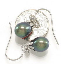 Load image into Gallery viewer, 1010636-14k-White-Gold-Fish-Hook-Claw-AAA-Black-Pearl-Dangle-Earrings