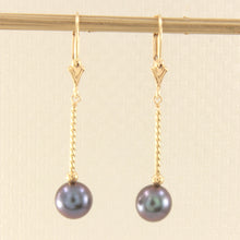 Load image into Gallery viewer, 1015001-14k-Gold-Leverback-Twist-Tube-Black-Pearl-Dangle-Earrings