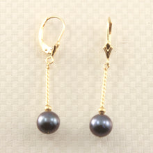 Load image into Gallery viewer, 1015001-14k-Gold-Leverback-Twist-Tube-Black-Pearl-Dangle-Earrings