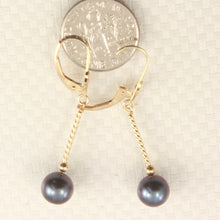 Load image into Gallery viewer, 1015001-14k-Gold-Leverback-Twist-Tube-Black-Pearl-Dangle-Earrings