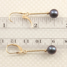 Load image into Gallery viewer, 1015001-14k-Gold-Leverback-Twist-Tube-Black-Pearl-Dangle-Earrings