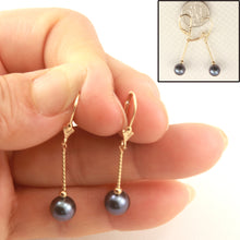 Load image into Gallery viewer, 1015001-14k-Gold-Leverback-Twist-Tube-Black-Pearl-Dangle-Earrings