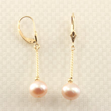 Load image into Gallery viewer, 1015002-14k-Gold-Leverback-Twist-Tube-Pink-Pearl-Dangle-Earrings