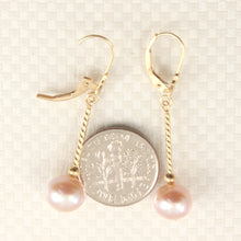 Load image into Gallery viewer, 1015002-14k-Gold-Leverback-Twist-Tube-Pink-Pearl-Dangle-Earrings