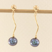 Load image into Gallery viewer, 1025341-14k-Yellow-Gold-Spiral-Tube-Black-Cultured-Pearl-Dangle-Earrings
