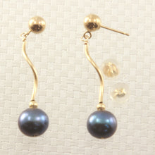 Load image into Gallery viewer, 1025341-14k-Yellow-Gold-Spiral-Tube-Black-Cultured-Pearl-Dangle-Earrings