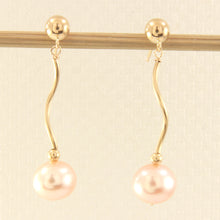 Load image into Gallery viewer, 1025342-14k-Yellow-Gold-Spiral-Tube-Pink-Cultured-Pearl-Dangle-Earrings
