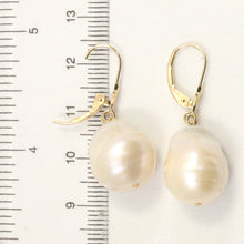 Load image into Gallery viewer, 1050022-Larger-Baroque-White-Pearls-14k-Gold-Leverback-Dangle-Earrings