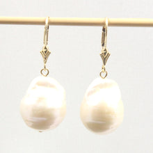 Load image into Gallery viewer, 1050022-Larger-Baroque-White-Pearls-14k-Gold-Leverback-Dangle-Earrings