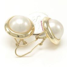 Load image into Gallery viewer, 1088000-14k-Yellow-Gold-Omega-Clip-Gold-Border-White-Mabe-Pearl-Earrings