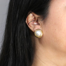 Load image into Gallery viewer, 1088000-14k-Yellow-Gold-Omega-Clip-Gold-Border-White-Mabe-Pearl-Earrings