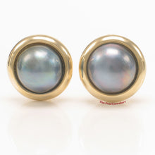 Load image into Gallery viewer, 1088001-14k-Yellow-Gold-Omega-Clip-Gold-Border-Blue-Mabe-Pearl-Earrings