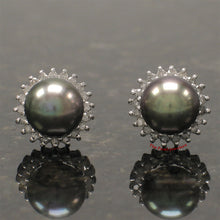 Load image into Gallery viewer, 1089996-14k-White-Gold-Diamond-AAA-Black-Cultured-Pearl-Stud-Earrings