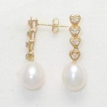 Load image into Gallery viewer, 1098100-14k-Yellow-Gold-White-Freshwater-Pearl-Diamonds-Dangle-Earrings