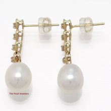Load image into Gallery viewer, 1098100-14k-Yellow-Gold-White-Freshwater-Pearl-Diamonds-Dangle-Earrings