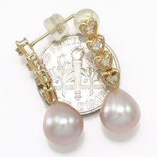 Load image into Gallery viewer, 1098102-14k-Yellow-Gold-Peach-Freshwater-Pearl-Diamond-Dangle-Earrings